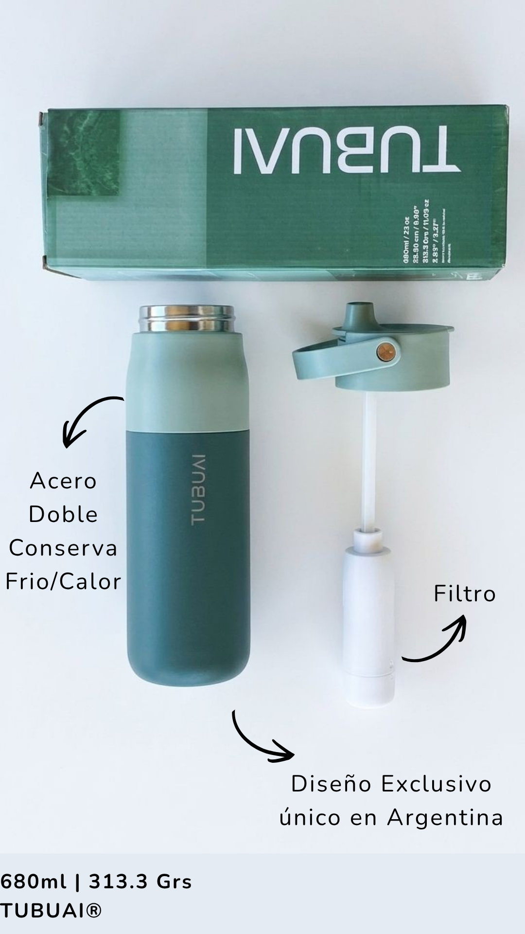 Botella Tubuai Filter Pro® | Filtradora de Cloro y Microplásticos